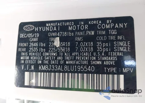 2020 Hyundai Tucson Sel from USA, damaged, VIN KM8J33AL8LU195540
